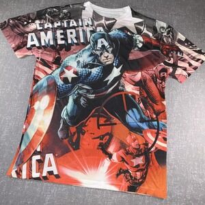Marvel Captain America Shirt Mens Large Multicolor All Over Graphic Tee Comic